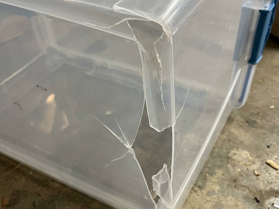 Cracked plastic housing repaired with a weld seam